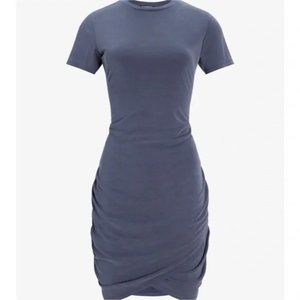 NWT Express Blue Silky Sueded Jersey Ruched T-Shirt Dress. Size Small.